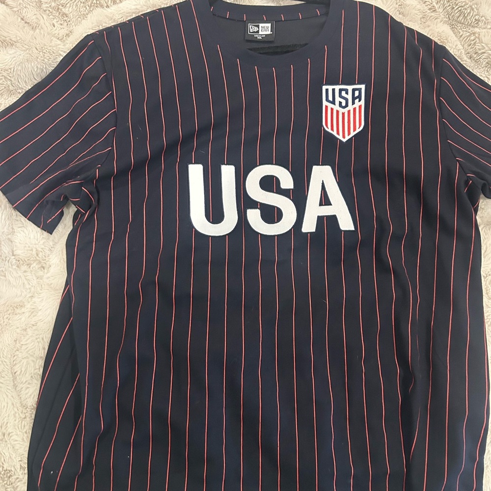 New Era Navy and Red USA soccer Striped shirt